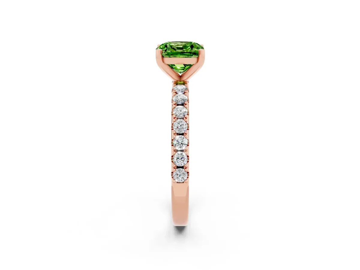Cushion Cut Peridot Solitaire Pavé Band with Four-Prong Setting Rose gold