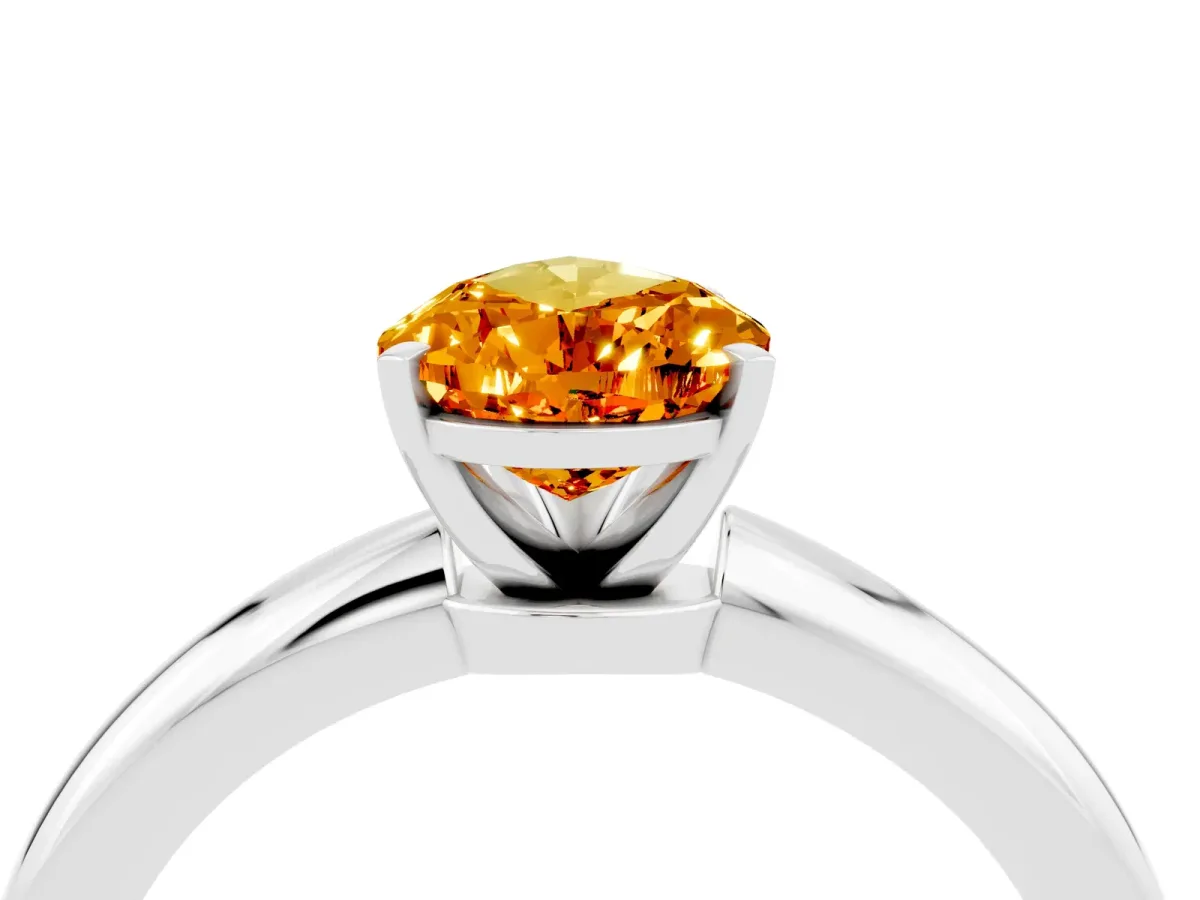 Pear Cut Citrine Solitaire Ring with Six-Prong Setting and Classic Band Platinum