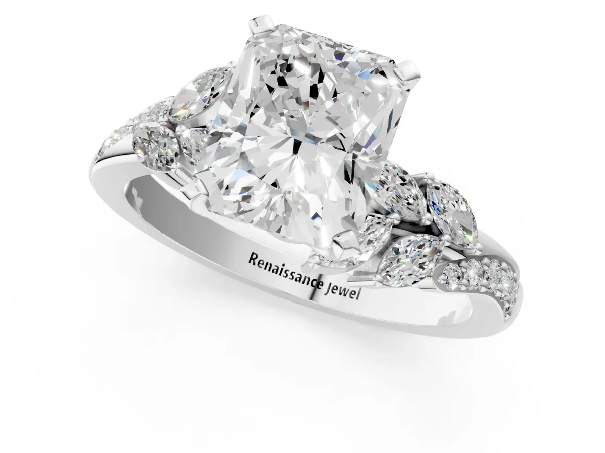 Radiant Cut Solitaire Marquise Twist Band with Six-Prong Setting Platinum