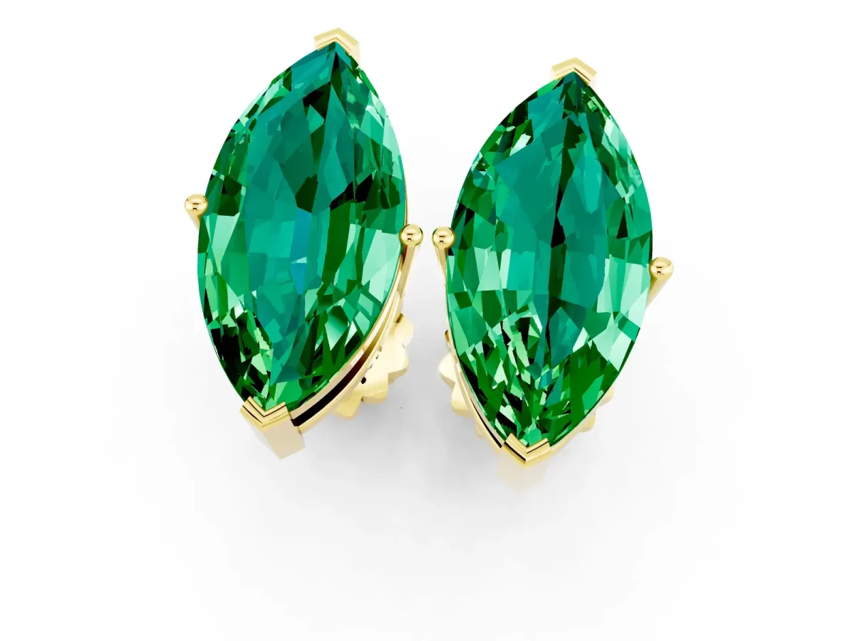 Marquise Cut Emerald Stud Earrings Yellow gold