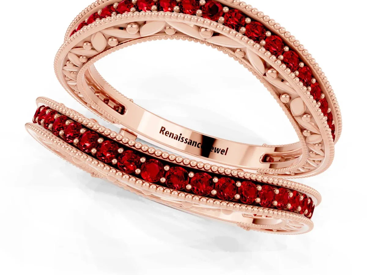 Round Ruby Milgrain Eternity Band with Channel Setting Rose gold