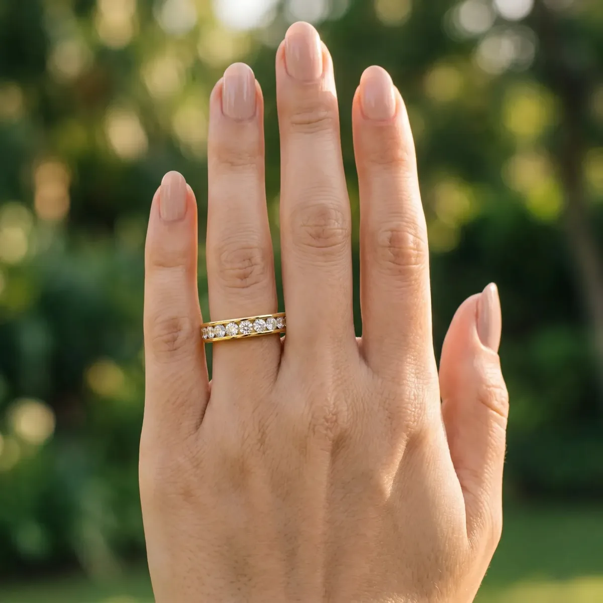 Channel Set Round Diamond Eternity Band Yellow gold