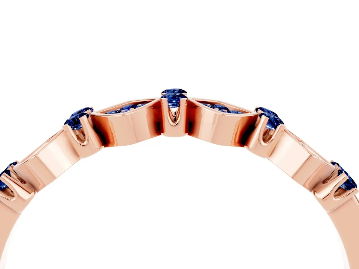 Pavé Cushion Blue Sapphire Cluster Eternity Band with Prong Setting Rose gold
