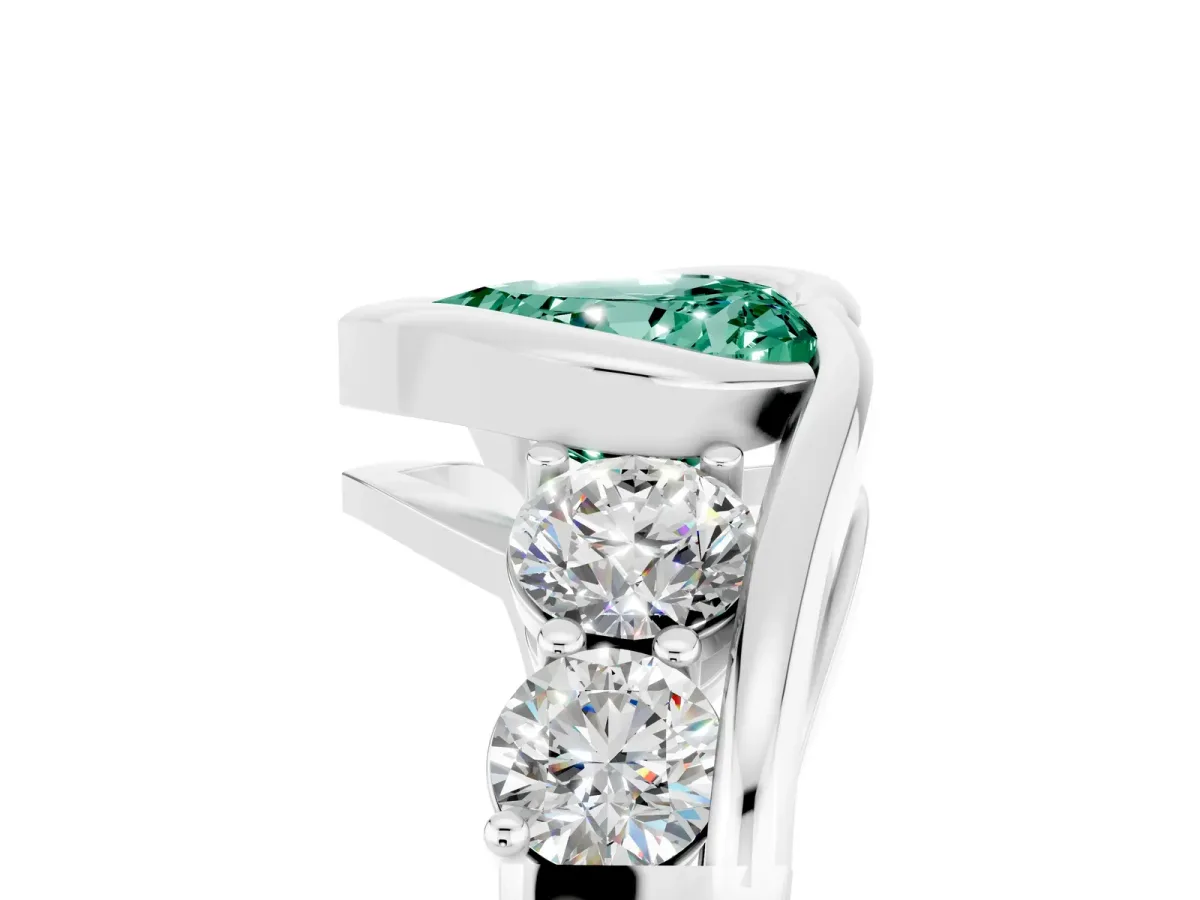 Bezel Set Heart Cut Green Sapphire Bypass Ring with Round Accents Silver