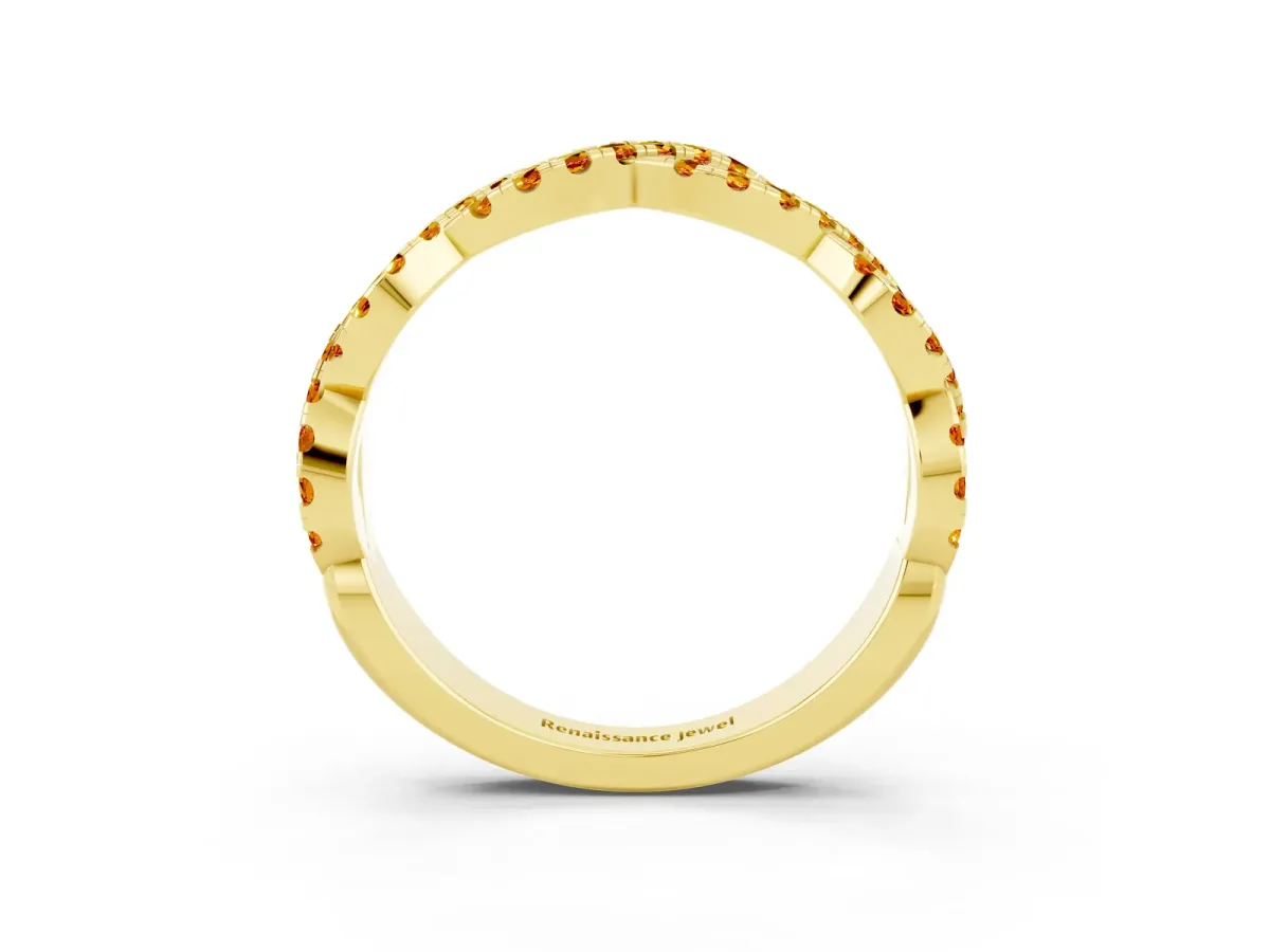 Round Citrine Twisted Eternity Band with Pavé and Shared Prong Setting Yellow gold