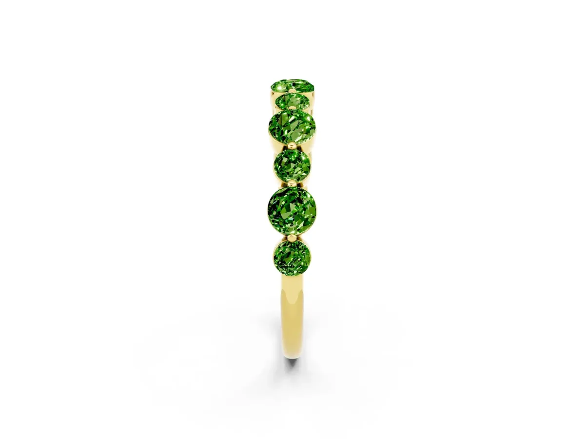 Round Peridot Scalloped Prong Set Eternity Band Yellow gold