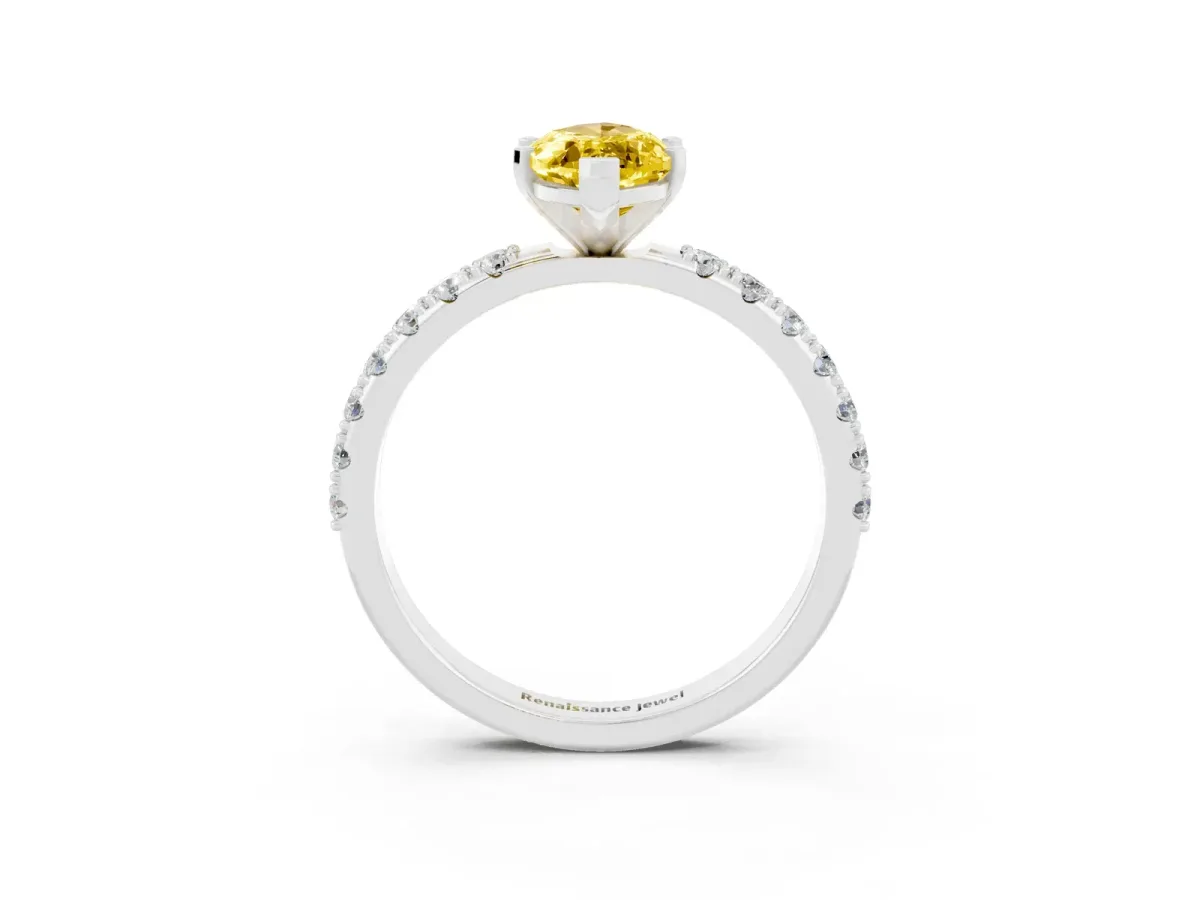 Marquise Cut Yellow Sapphire Solitaire Pavé Band with Four-Prong Setting Silver