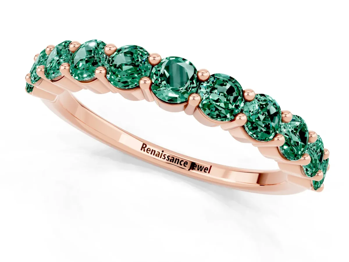 Round Green Sapphire Half Eternity Band with Prong Setting Rose gold