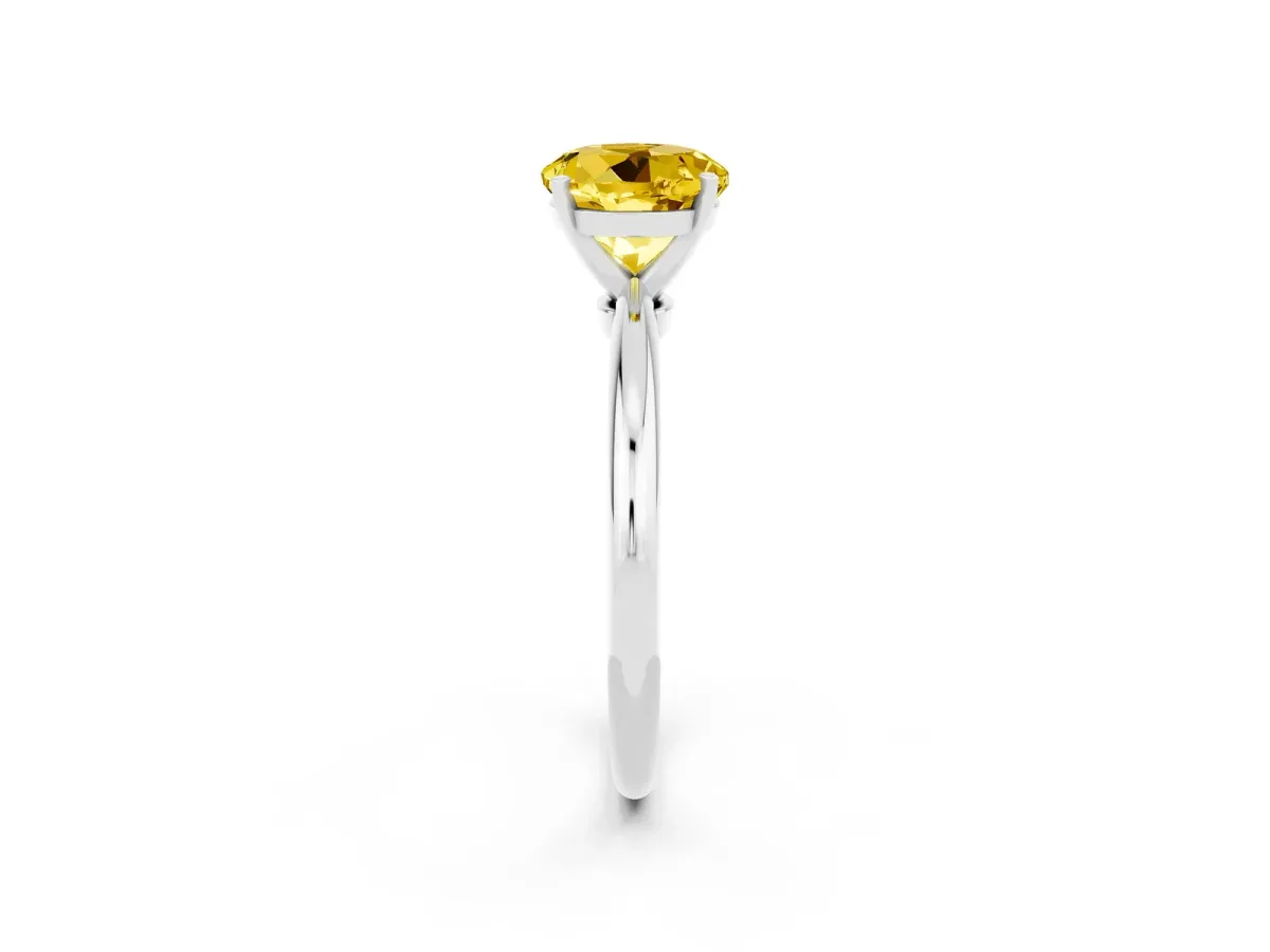 Round Cut Yellow Sapphire Solitaire Ring with Six-Prong Setting and Classic Band Silver