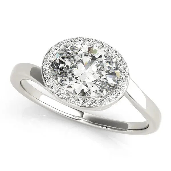 Oval Cut Diamond Bezel Halo Ring with Plain Band Silver