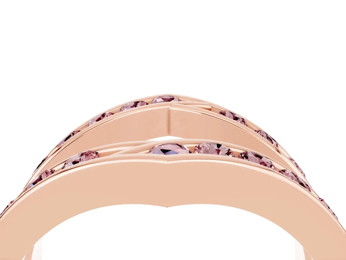 Round Morganite Channel-Set Chevron Band Rose gold