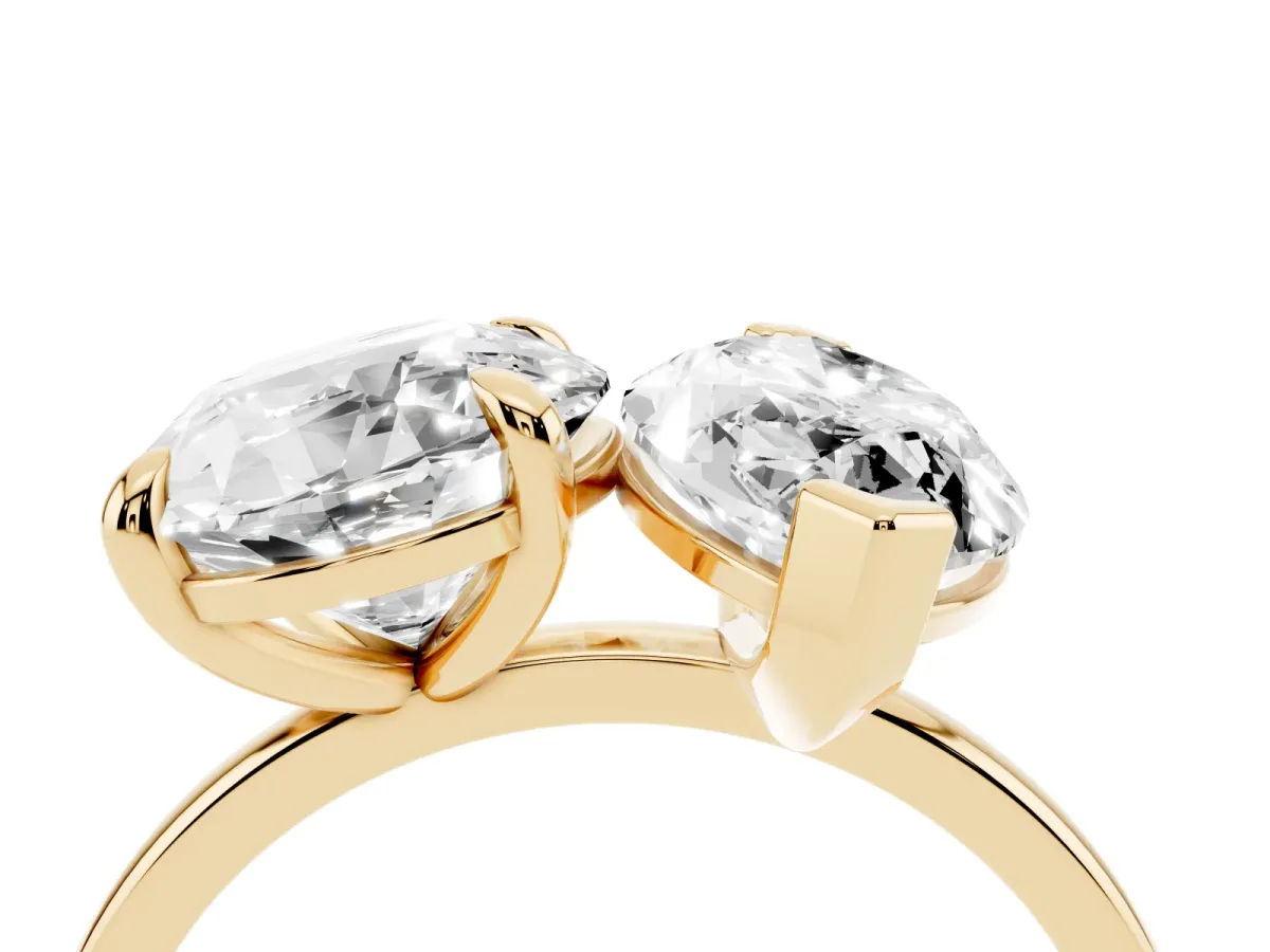 Round and Marquise Toi Moi Ring with Prong Setting and Plain Band Yellow gold