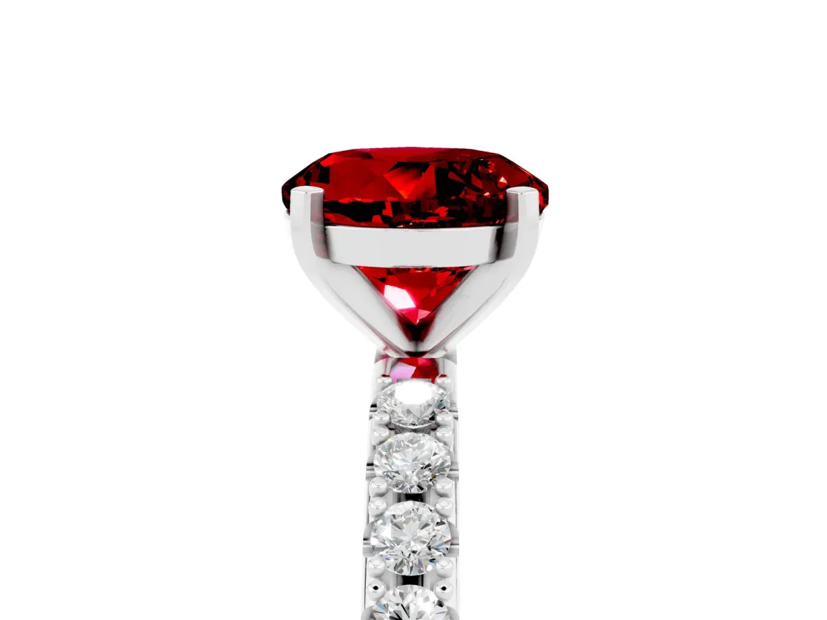 Round Cut Ruby Solitaire Pavé Band with Four-Prong Setting White gold