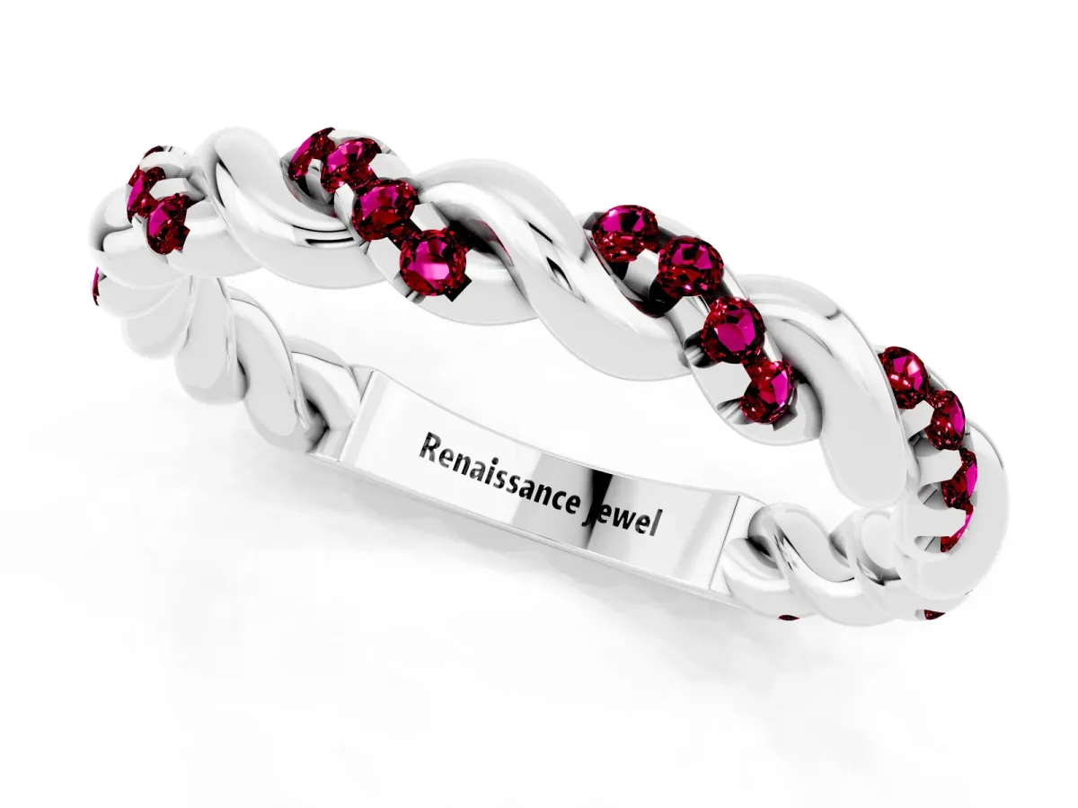 Twisted Pavé Round Garnet Eternity Band White gold