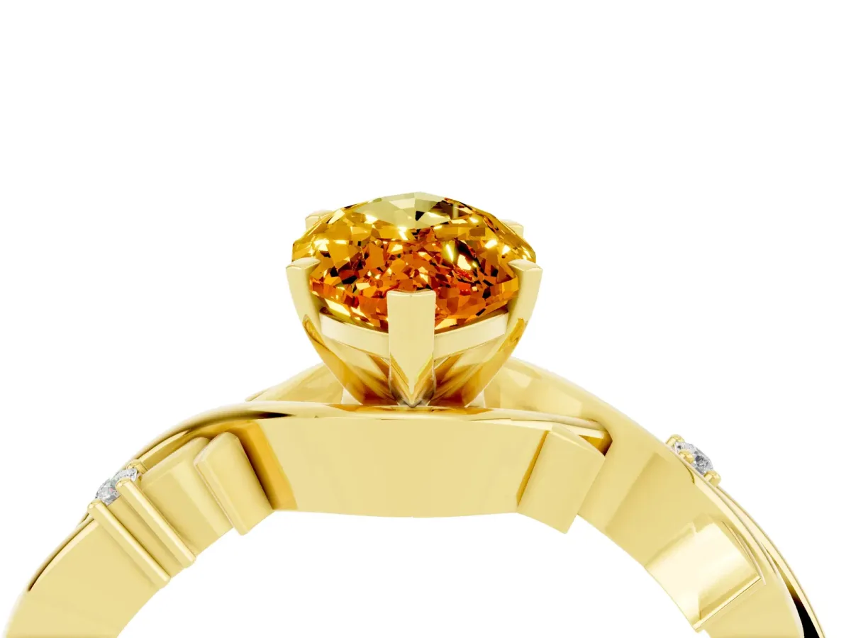 Marquise Cut Citrine Solitaire Ring with Twisted Band and Prong Setting Yellow gold