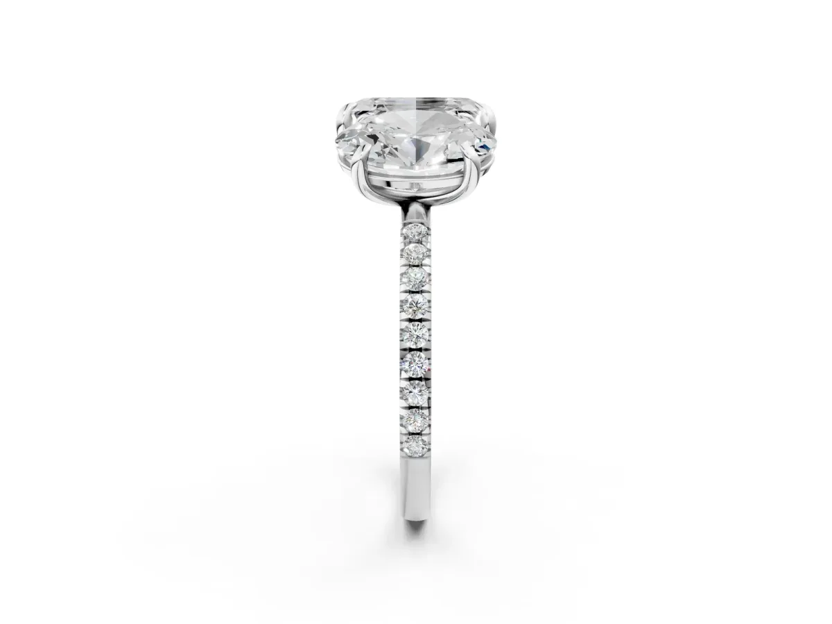 Oval and Emerald Toi Moi Ring with Prong Setting and Micro Pave Band Silver