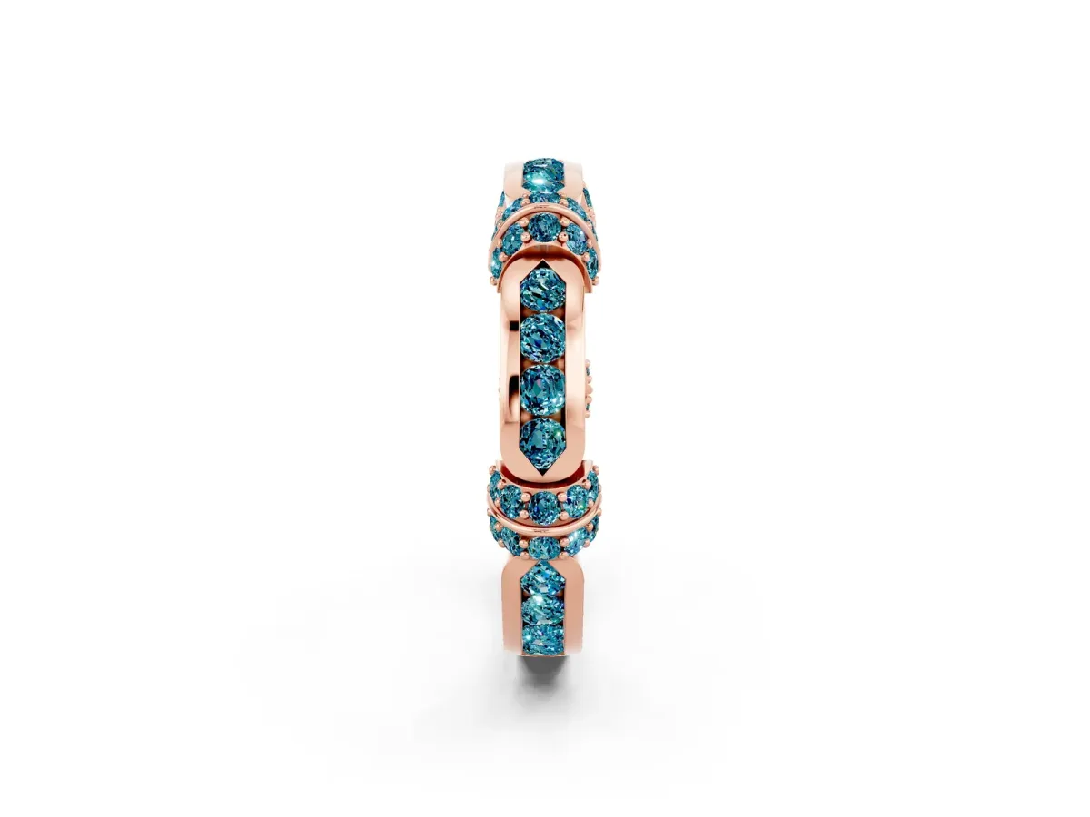 Pavé Round Blue Topaz Link Band with Bezel Setting Rose gold
