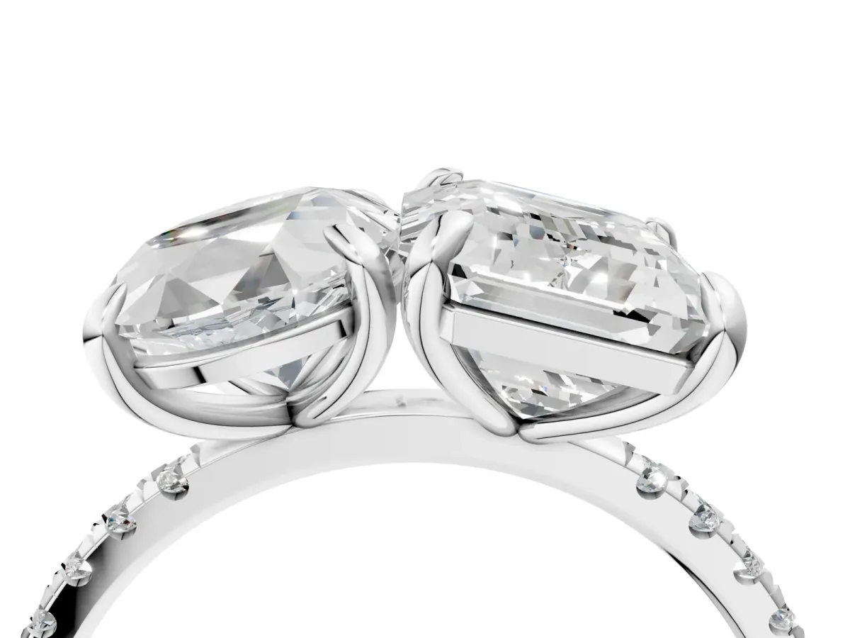 Oval and Radiant Toi Moi Ring with Prong Setting and Pave Band Silver