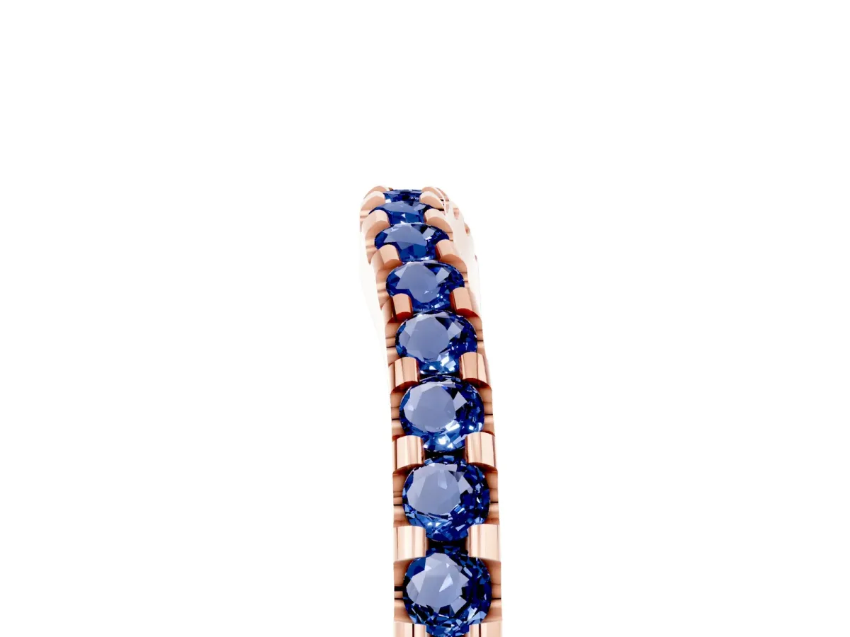 Round Blue Sapphire Pavé Curved Wedding Band Rose gold