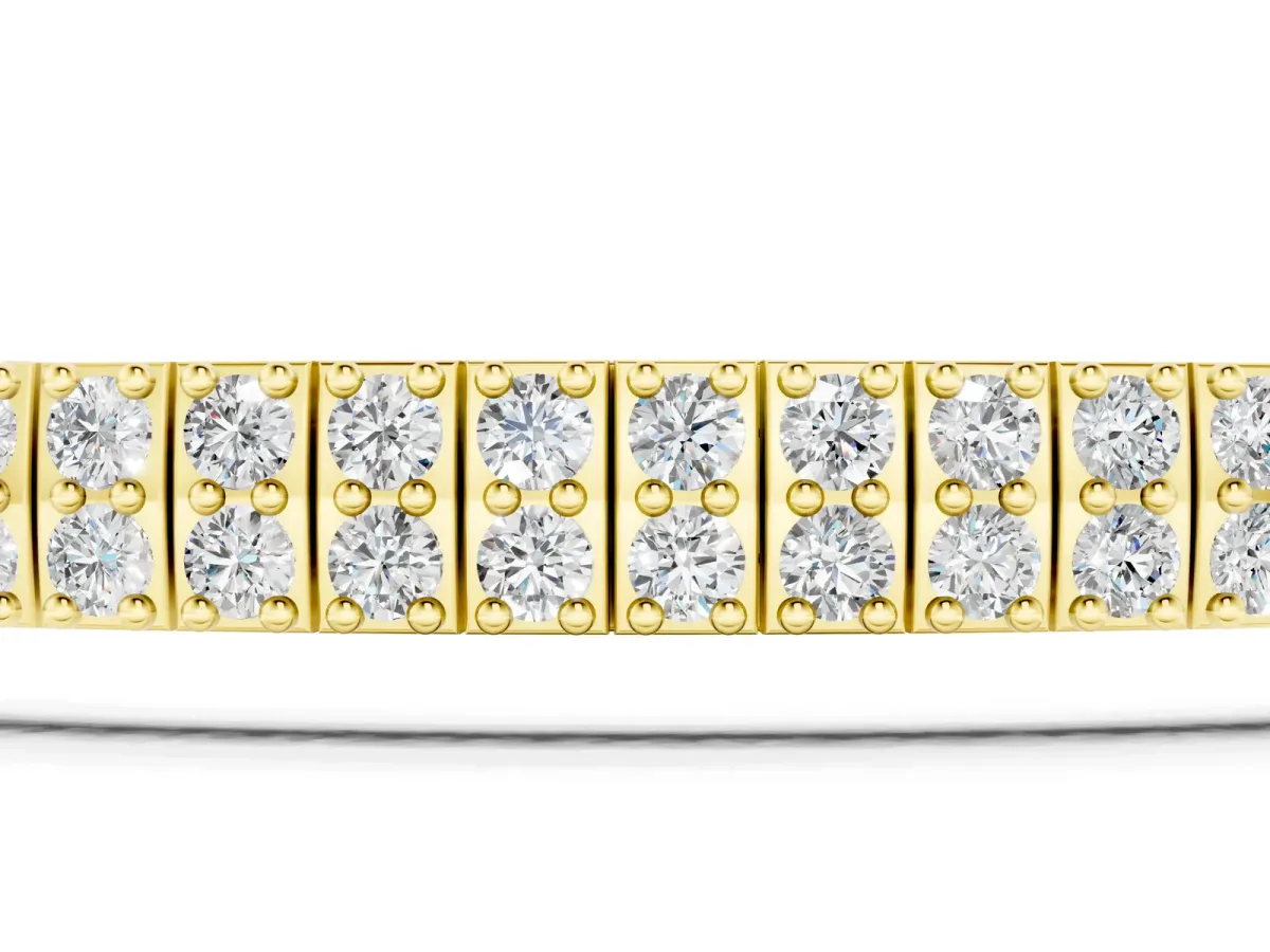 Three-Row Round Diamond Tennis Bracelet with Prong Setting Yellow gold