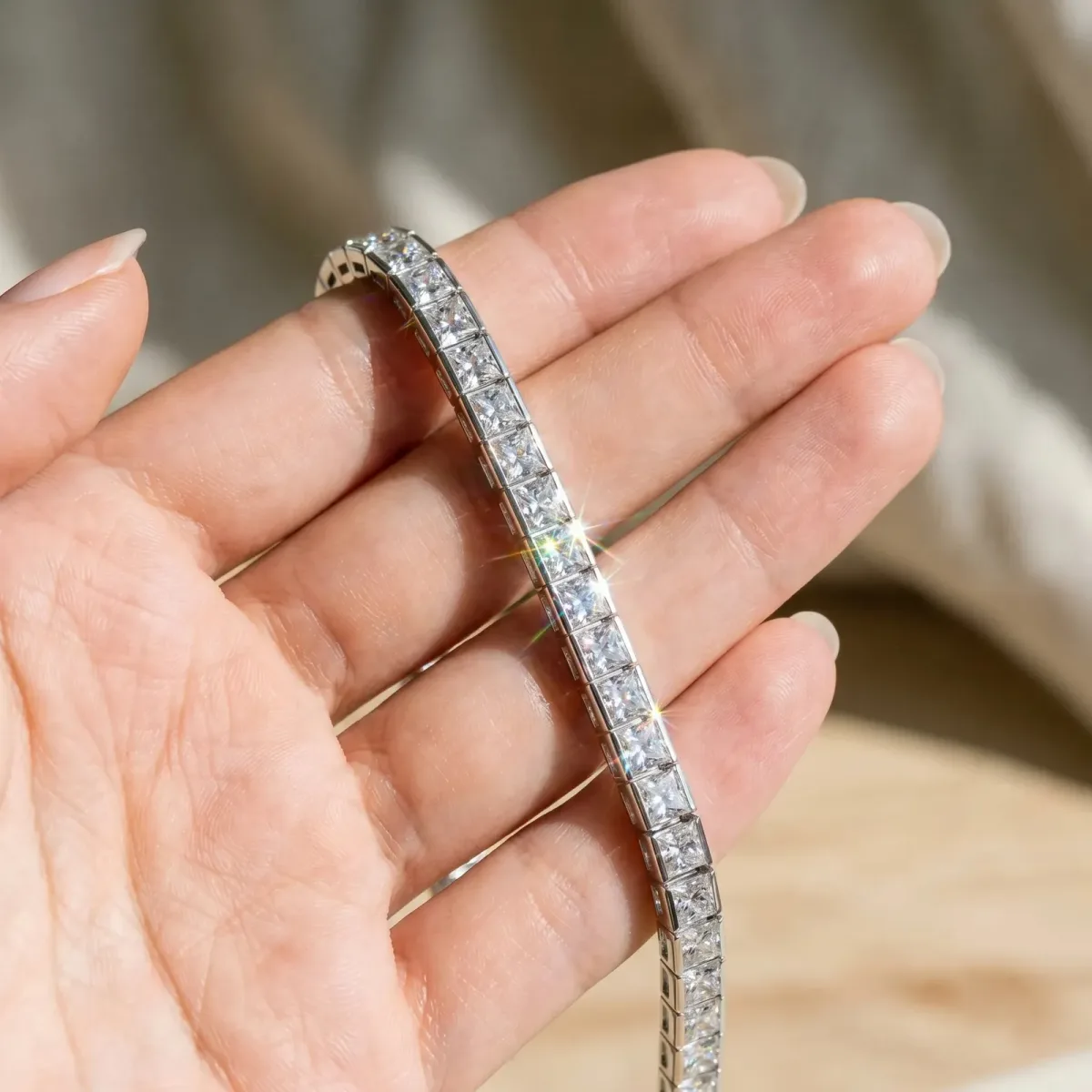 Princess Cut Channel Set Diamond Tennis Bracelet Silver