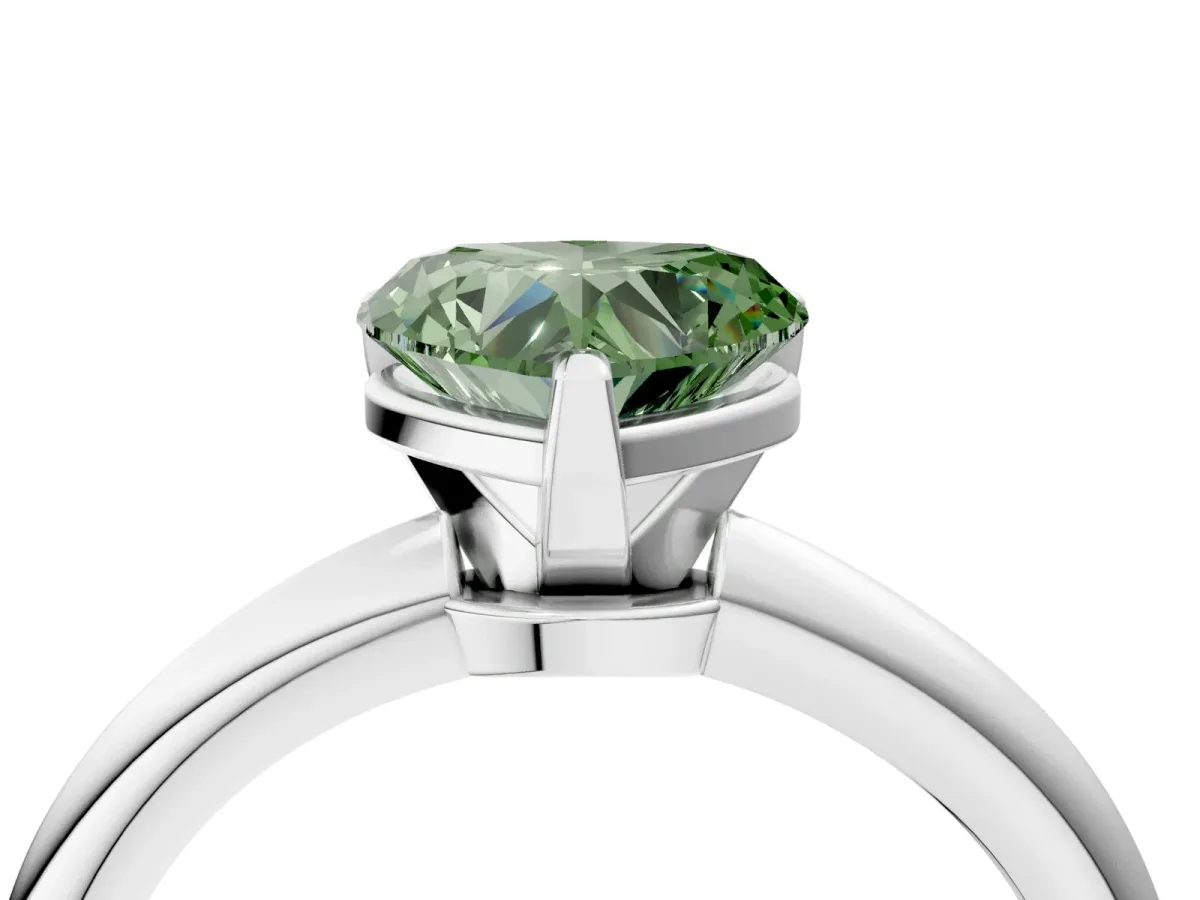 Fancy Green Heart Cut Diamond Solitaire Ring with Six-Prong Setting and Classic Band Silver