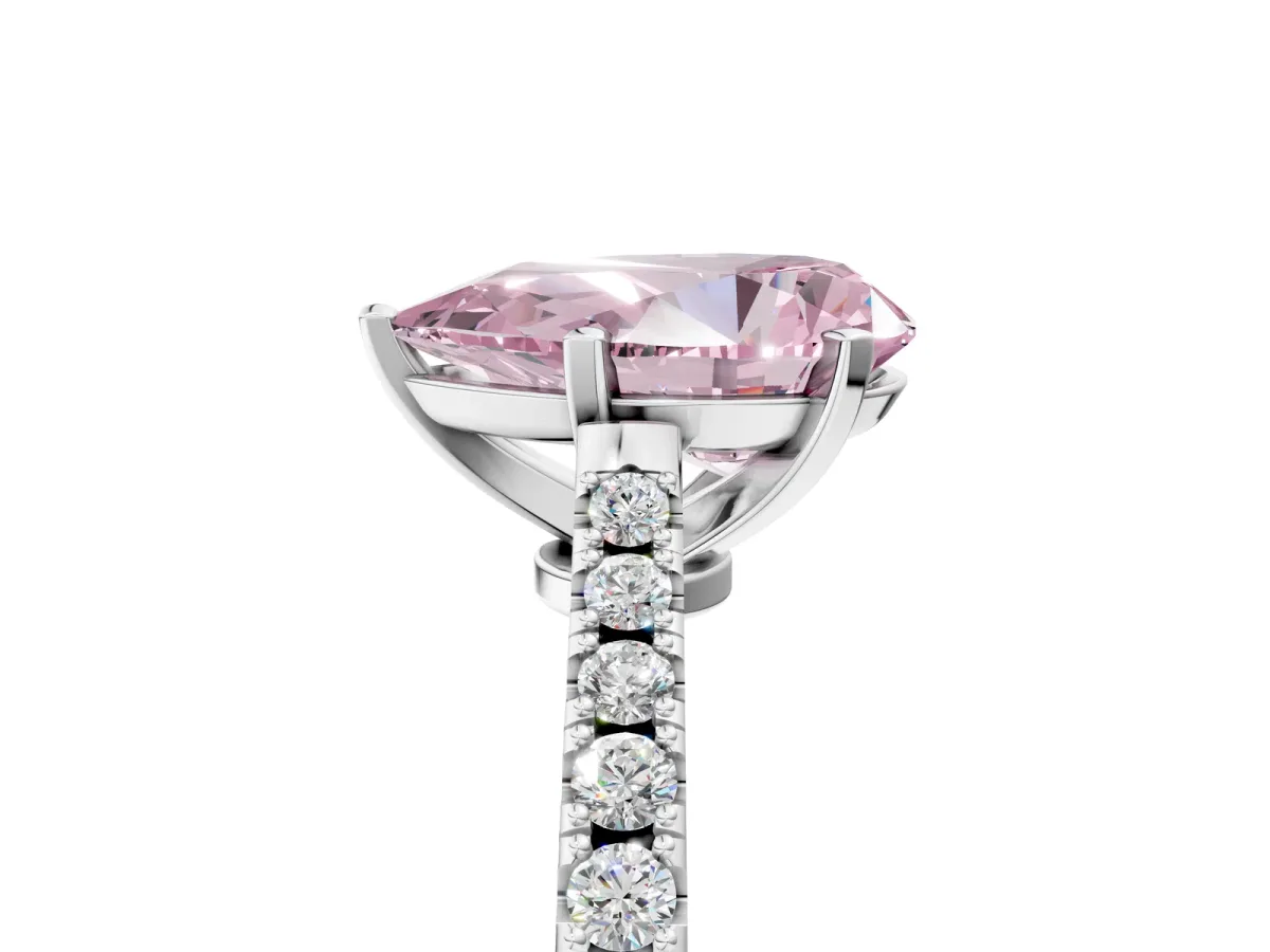 Fancy Pink Pear Cut Cut Solitaire Diamond Engagement Ring with Pave Band and Four-Prong Setting Silver
