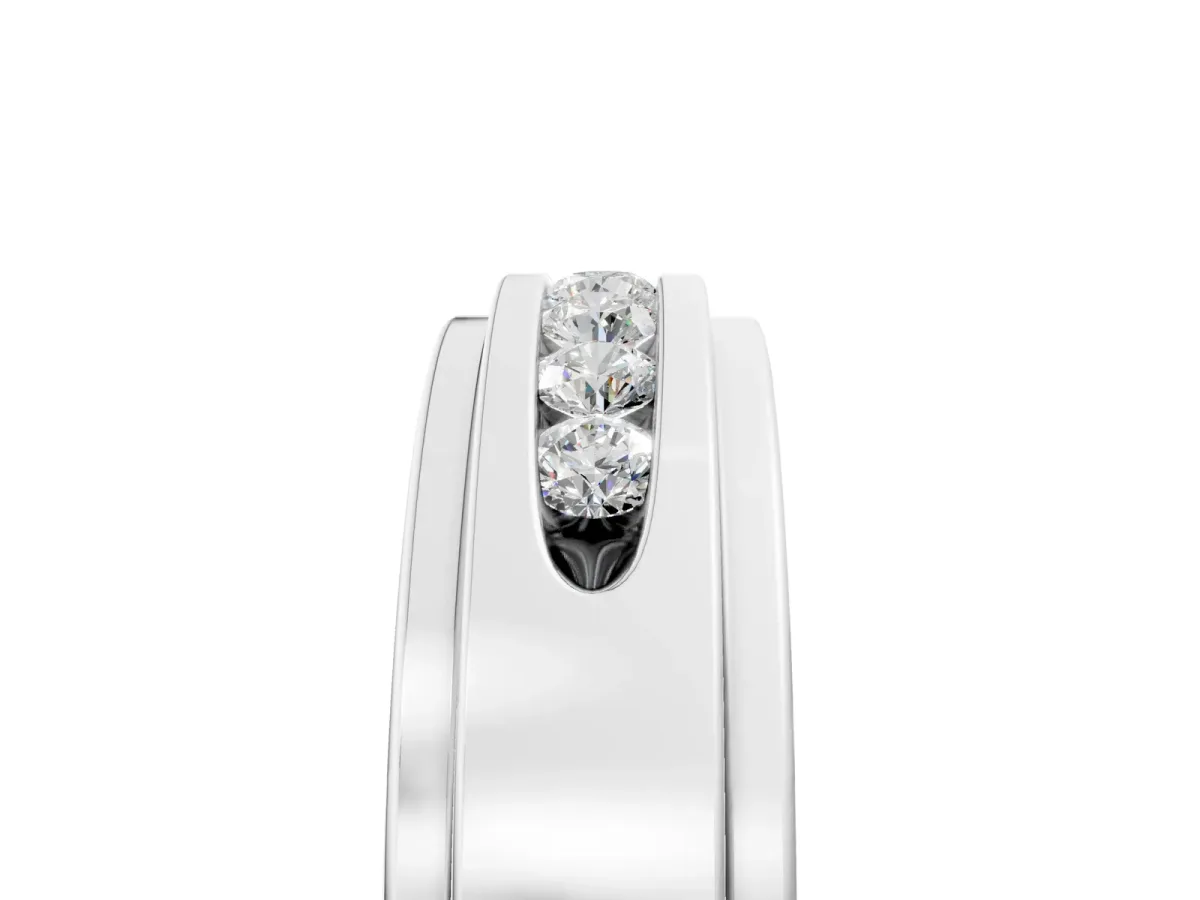 Round Diamond Seven-Stone Channel Set Mens Band Silver
