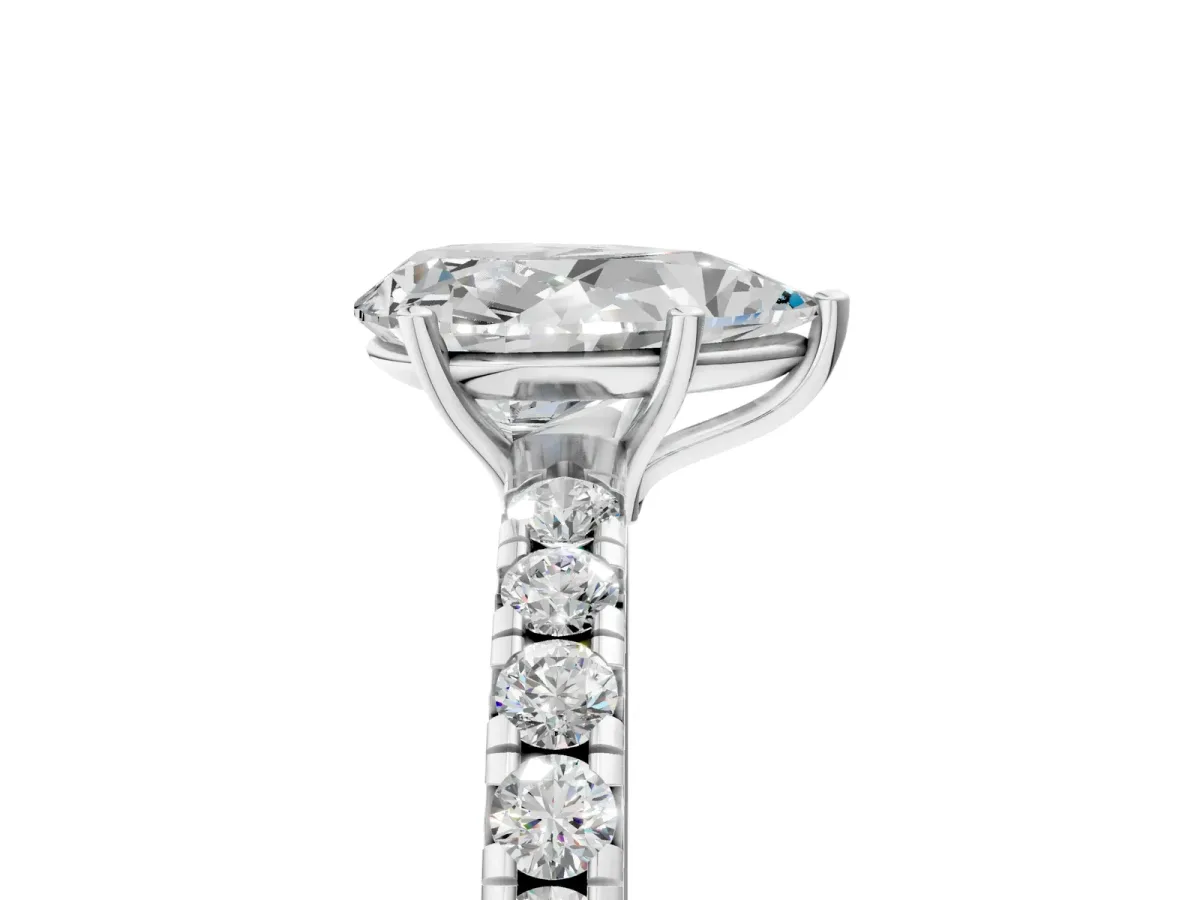Pear Cut Diamond Pavé Solitaire Engagement Ring with Four-Prong Setting Silver