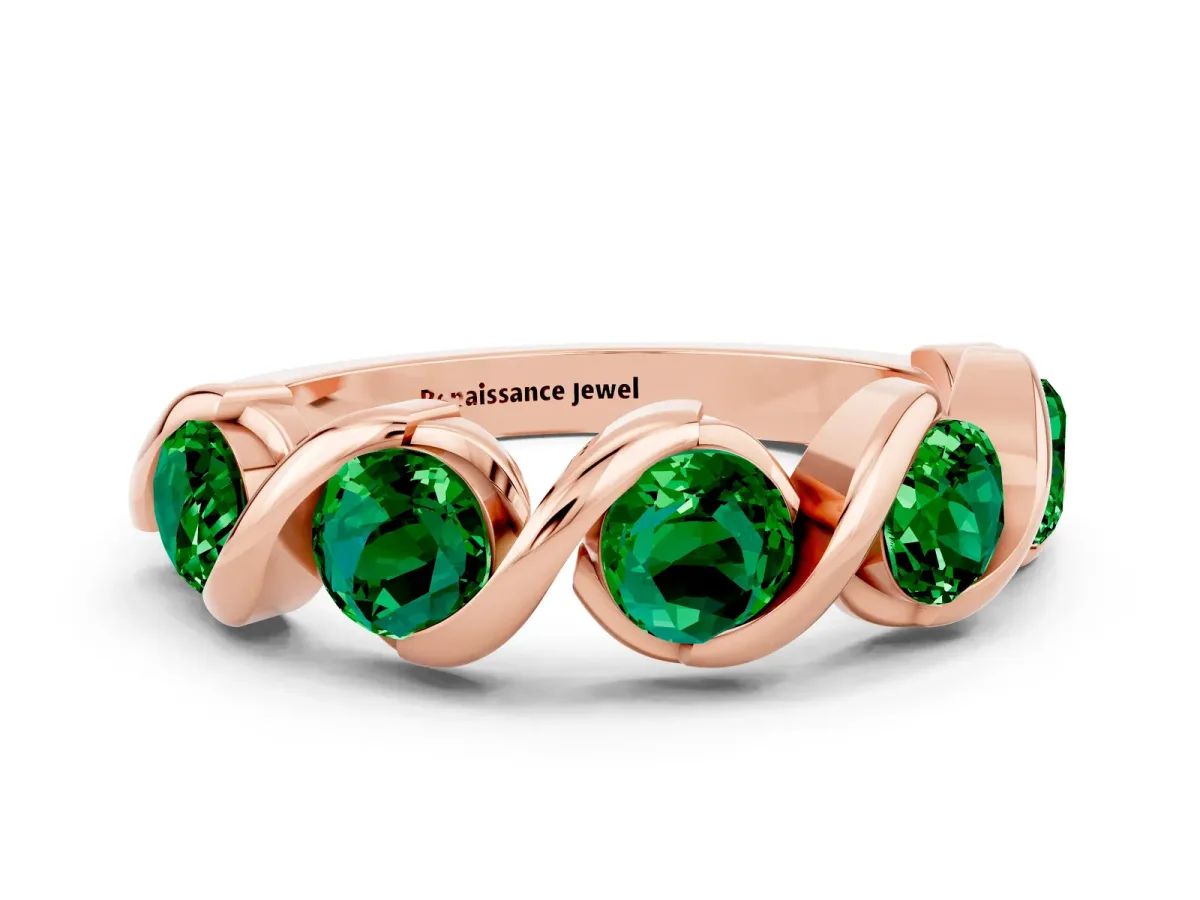 Round Emerald Wave Band with Channel Setting and Shared Prongs Rose gold