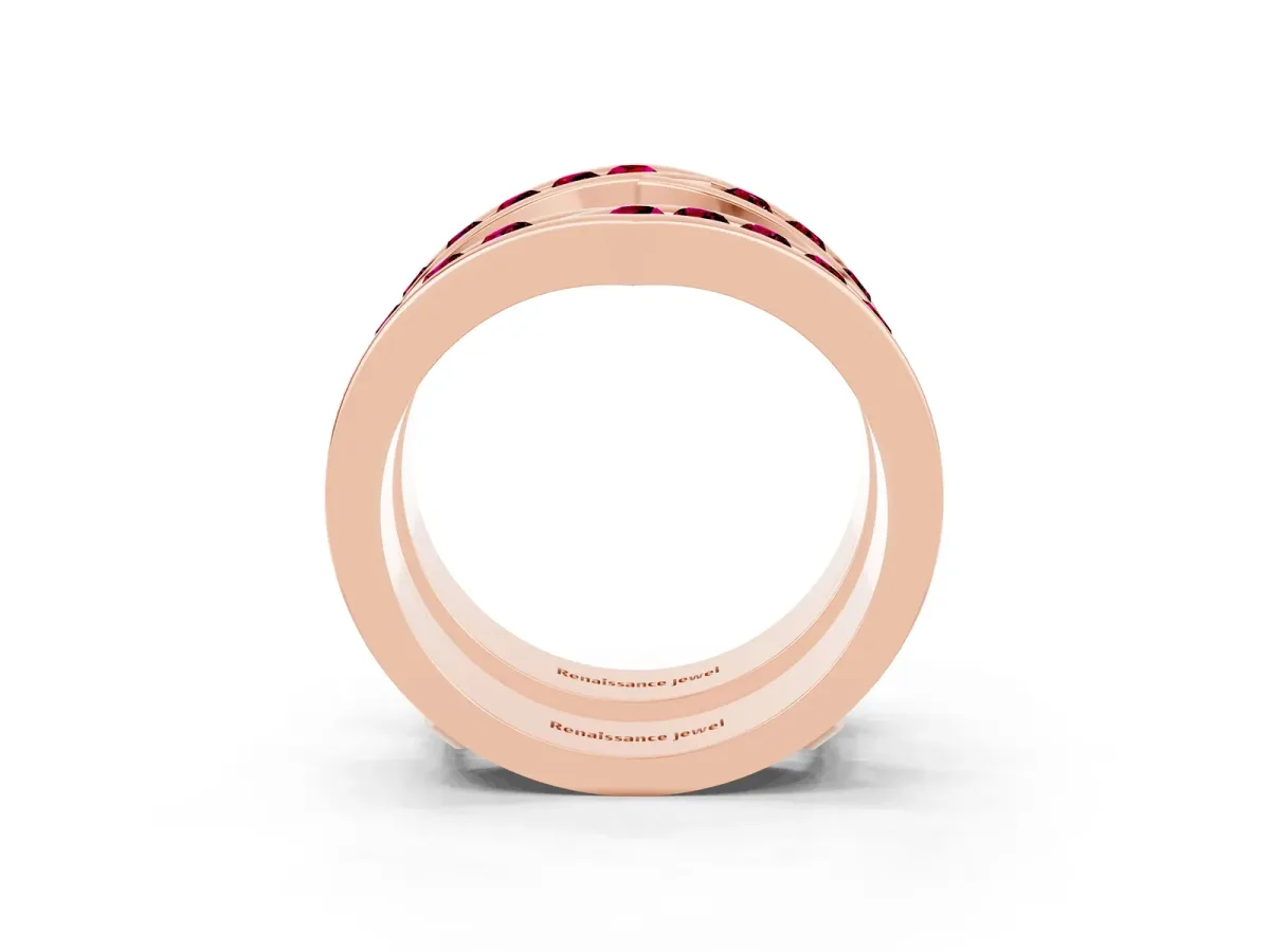 Round Garnet Channel-Set Chevron Band Rose gold