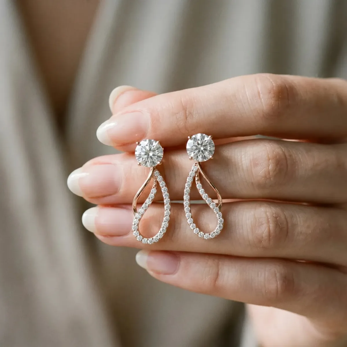 Round Cut Prong Set Diamond Infinity Drop Earrings Rose gold