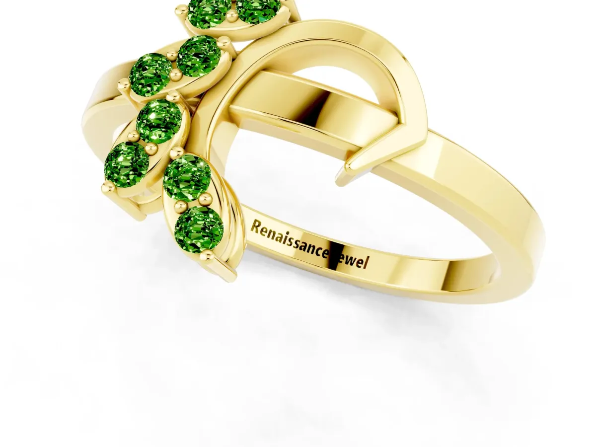 Marquise Peridot Cluster Bypass Ring with Prong Setting Yellow gold