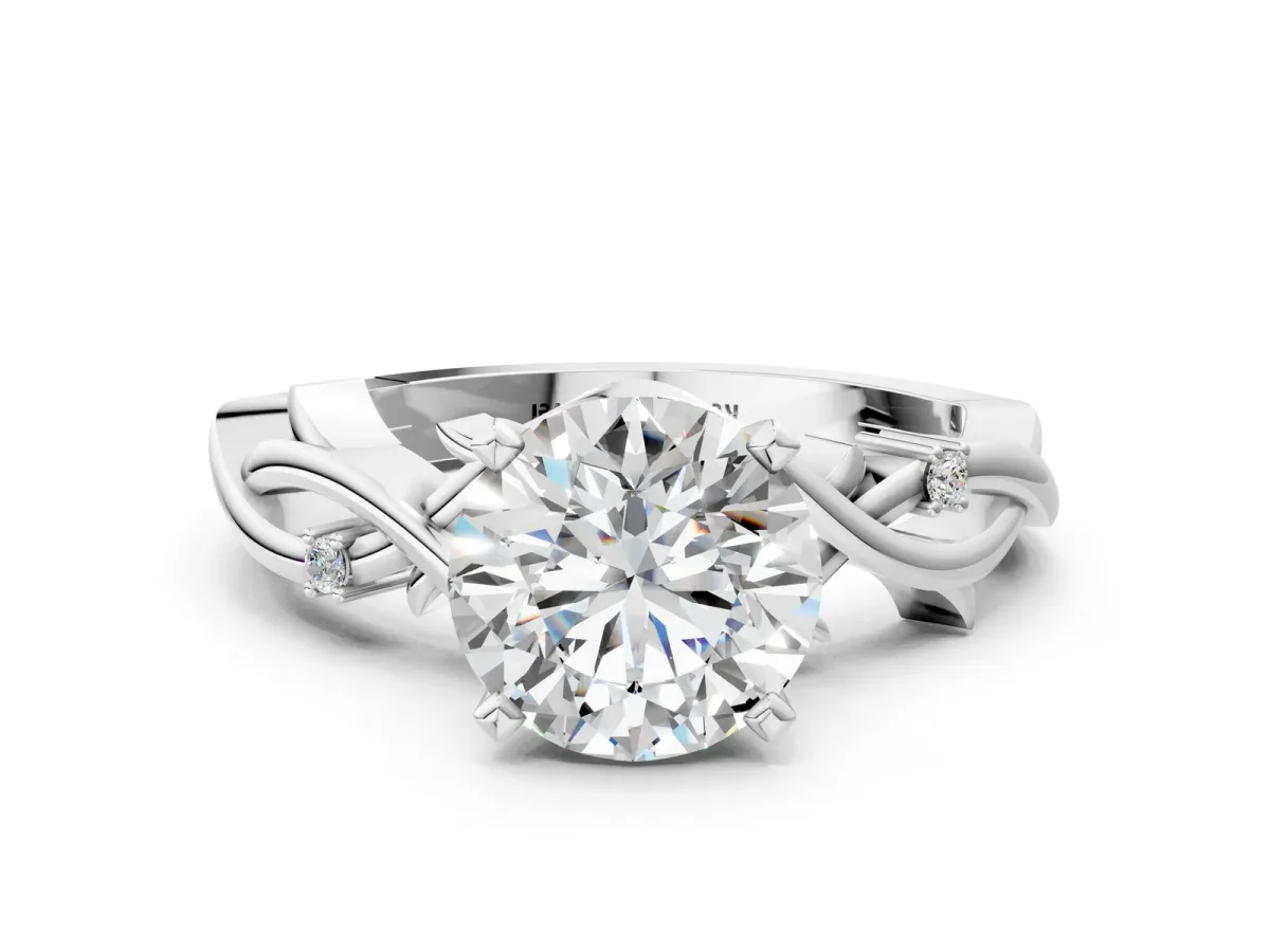 Round Cut Diamond Solitaire Ring with Twisted Band and Prong Setting Platinum