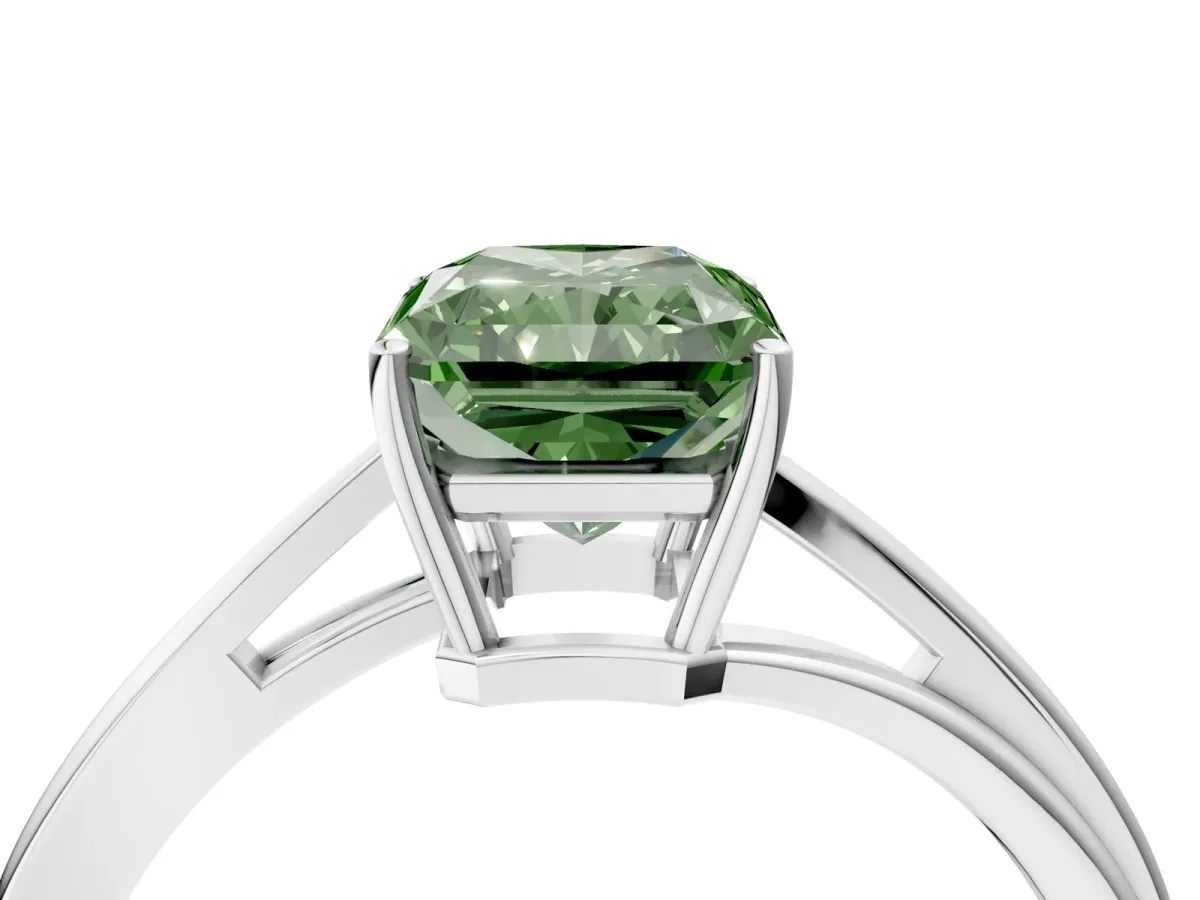 Fancy Green Radiant Cut Cut Solitaire Twist Band Ring with Four-Prong Setting Platinum