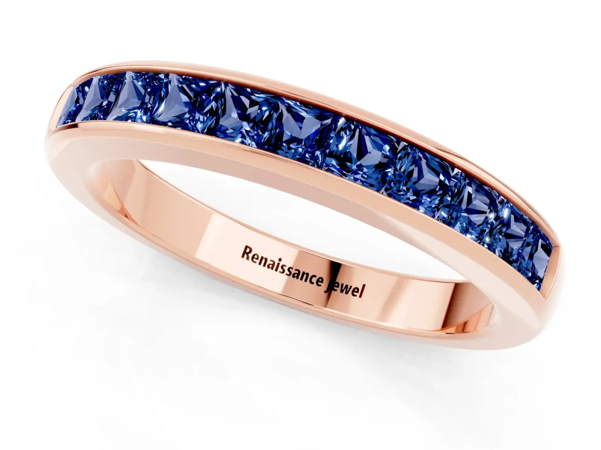 Channel Set Princess Cut Blue Sapphire Eternity Band Rose gold