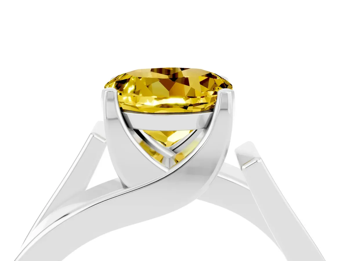 Modern Tension Set Round Cut Yellow Sapphire Solitaire Wide Band Ring Silver