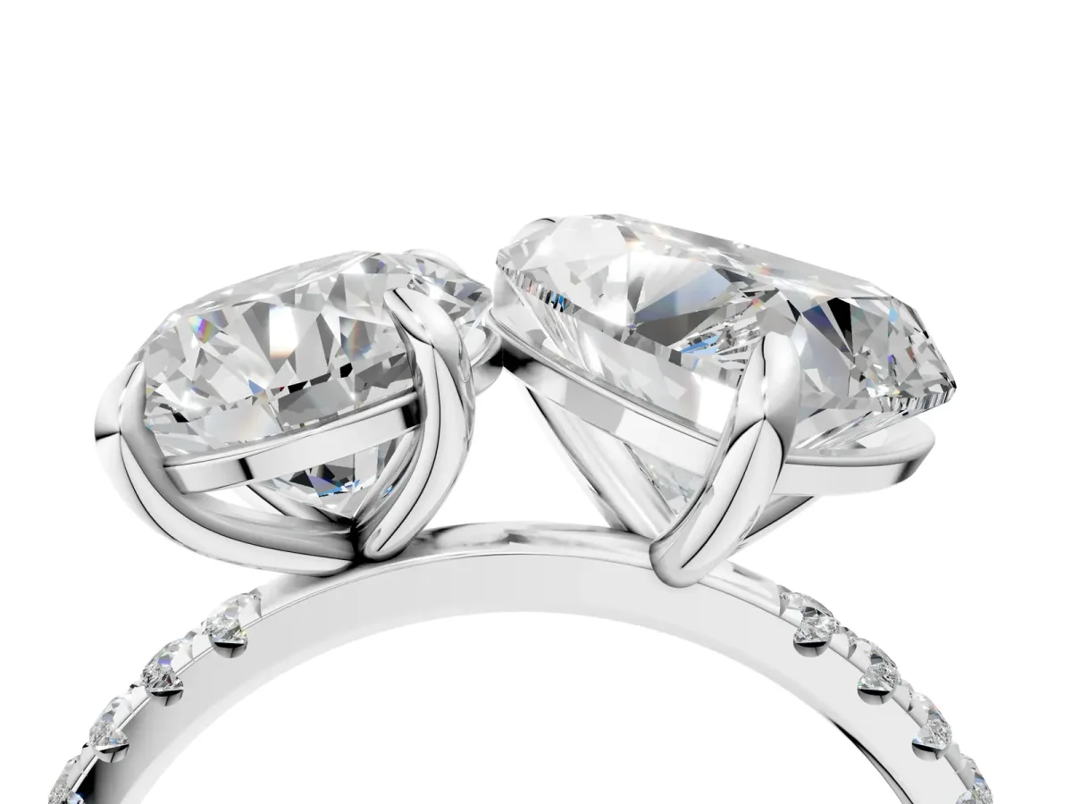 Round and Heart Toi Moi Ring with Prong Setting and Pave Band Silver