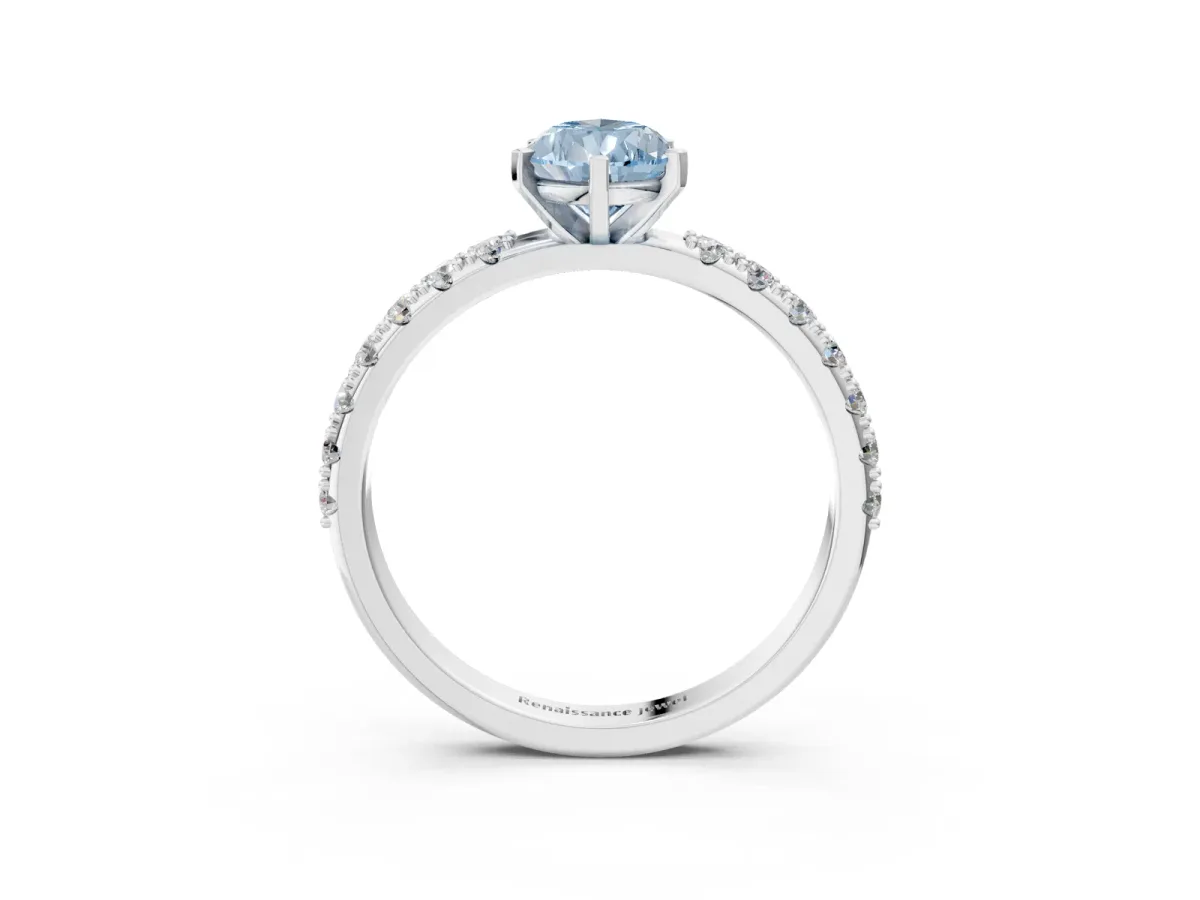 Fancy Blue Pear Cut Diamond Solitaire Pavé Band with Four-Prong Setting Silver