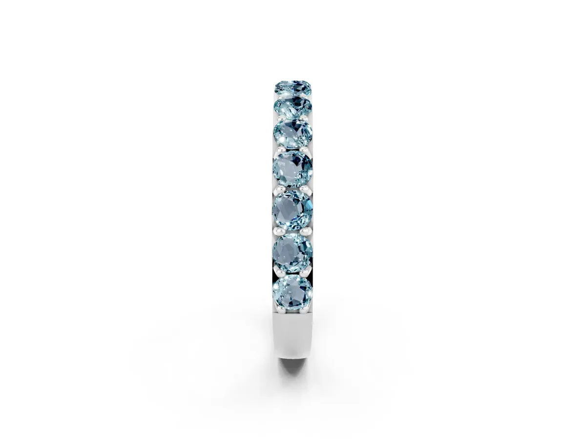 Round Aquamarine Half Eternity Band with Classic Prong Setting Platinum