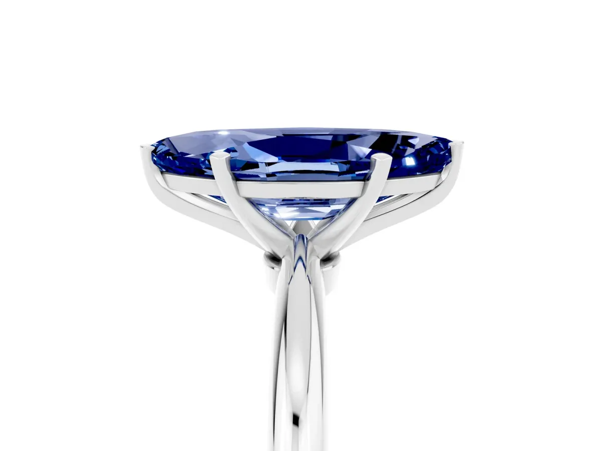 Marquise Cut Blue Sapphire Solitaire Ring with Six-Prong Setting and Classic Band Silver