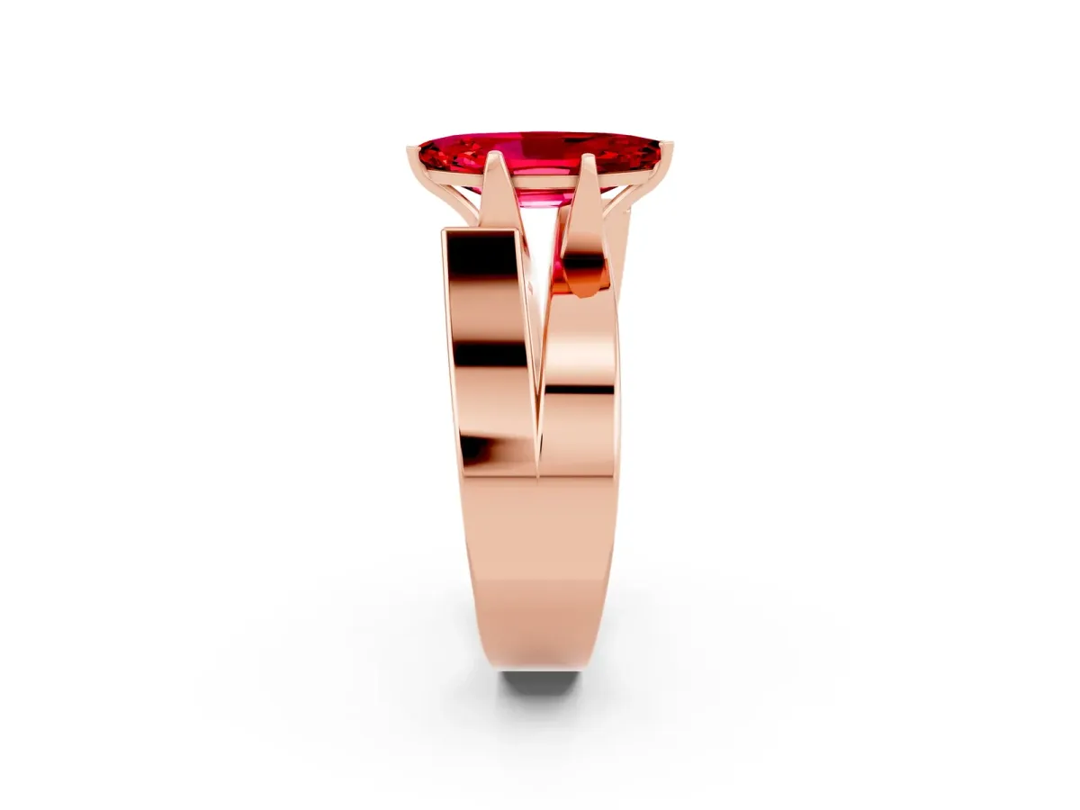 Modern Tension Set Marquise Cut Ruby Solitaire Wide Band Ring Rose gold
