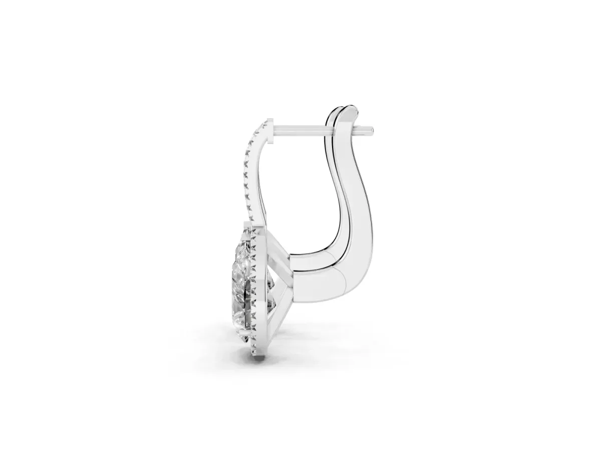 Pear Diamond Halo Leverback Drop Earrings with Round Diamond Accents Platinum
