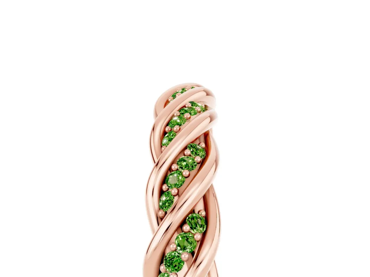 Twisted Pavé Round Peridot Eternity Band with Shared Prong Setting Rose gold