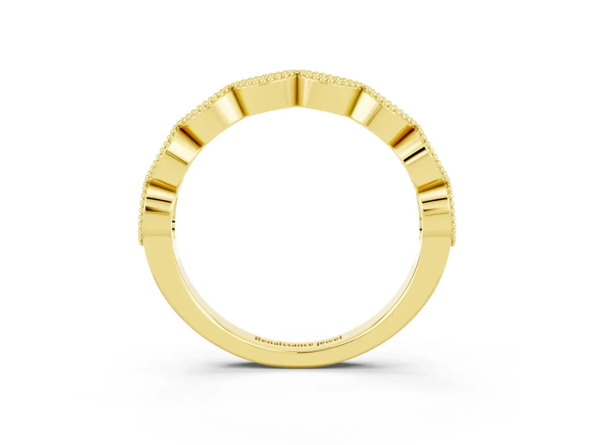 Milgrain Marquise Moissanite Half Eternity Band with Bezel Setting Yellow gold