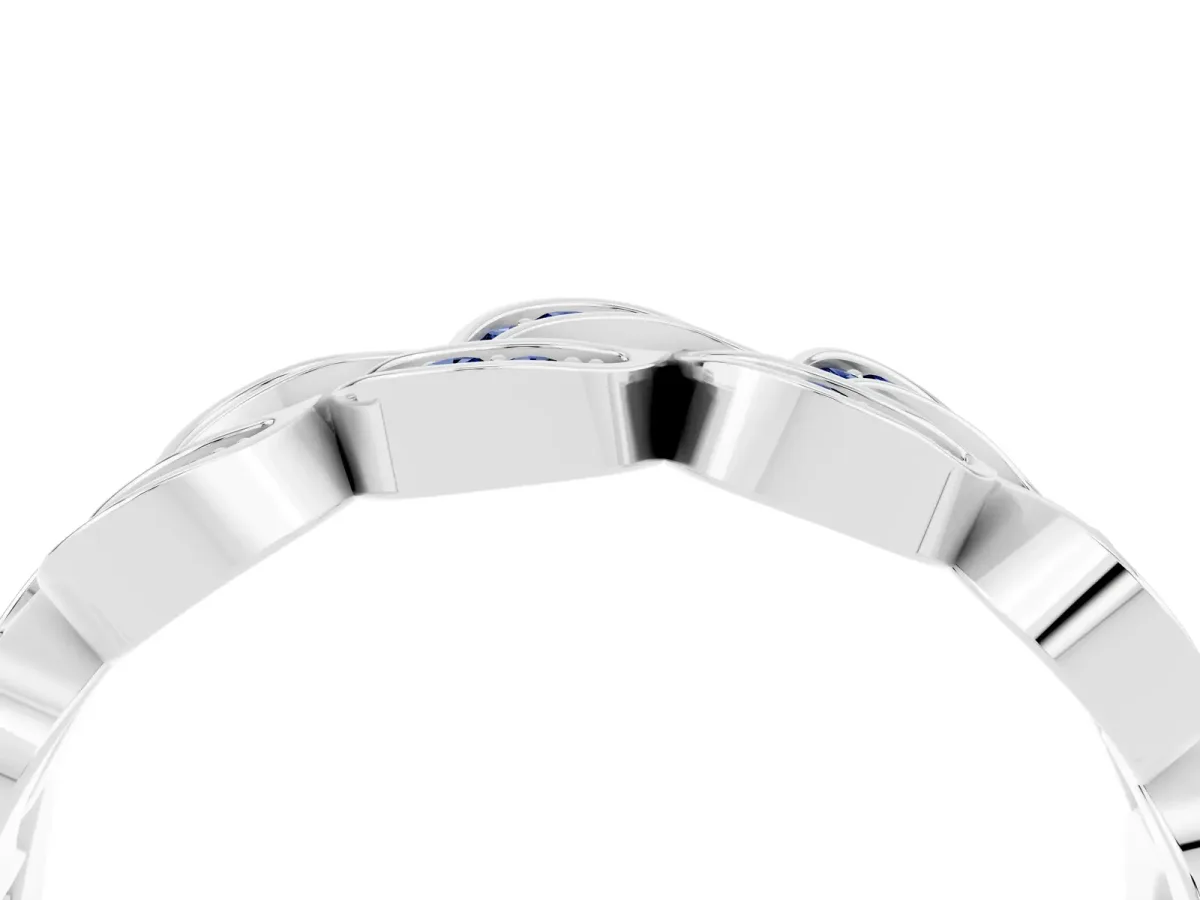 Pavé Round Blue Sapphire Interlocking Eternity Band with Bezel Prong Setting Platinum