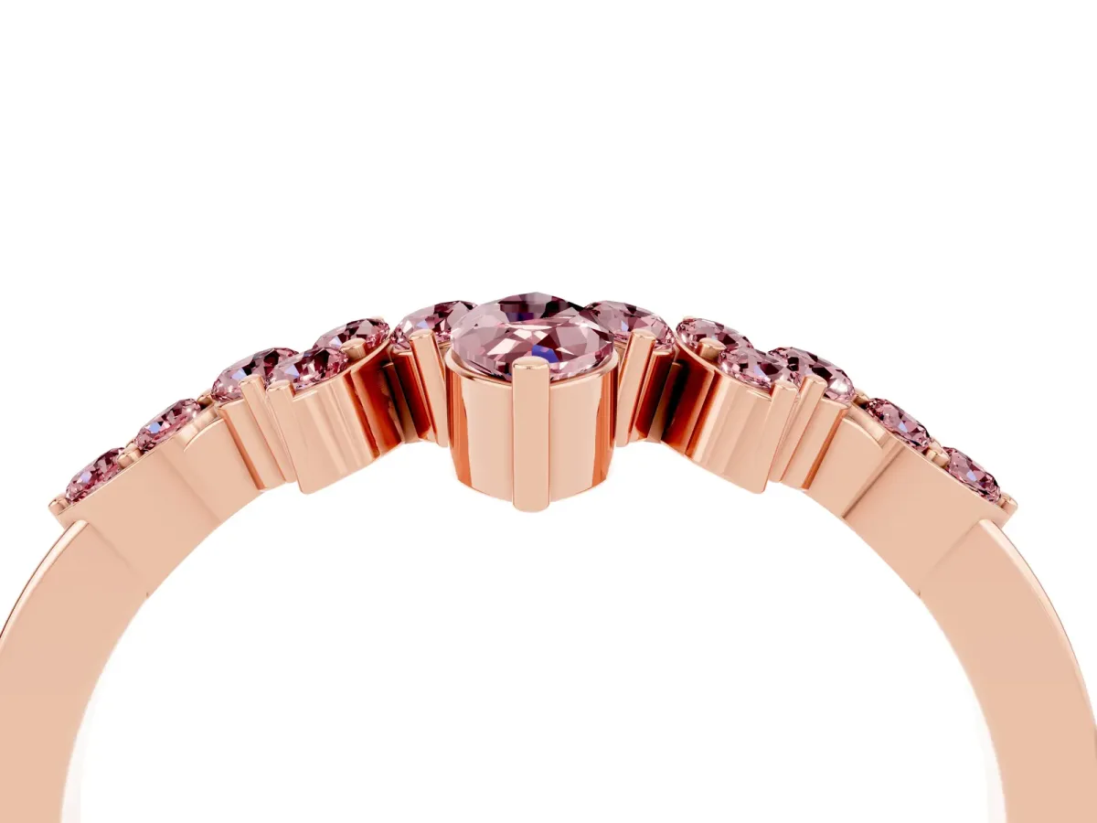 Marquise and Round Morganite Chevron Band with Prong Setting Rose gold