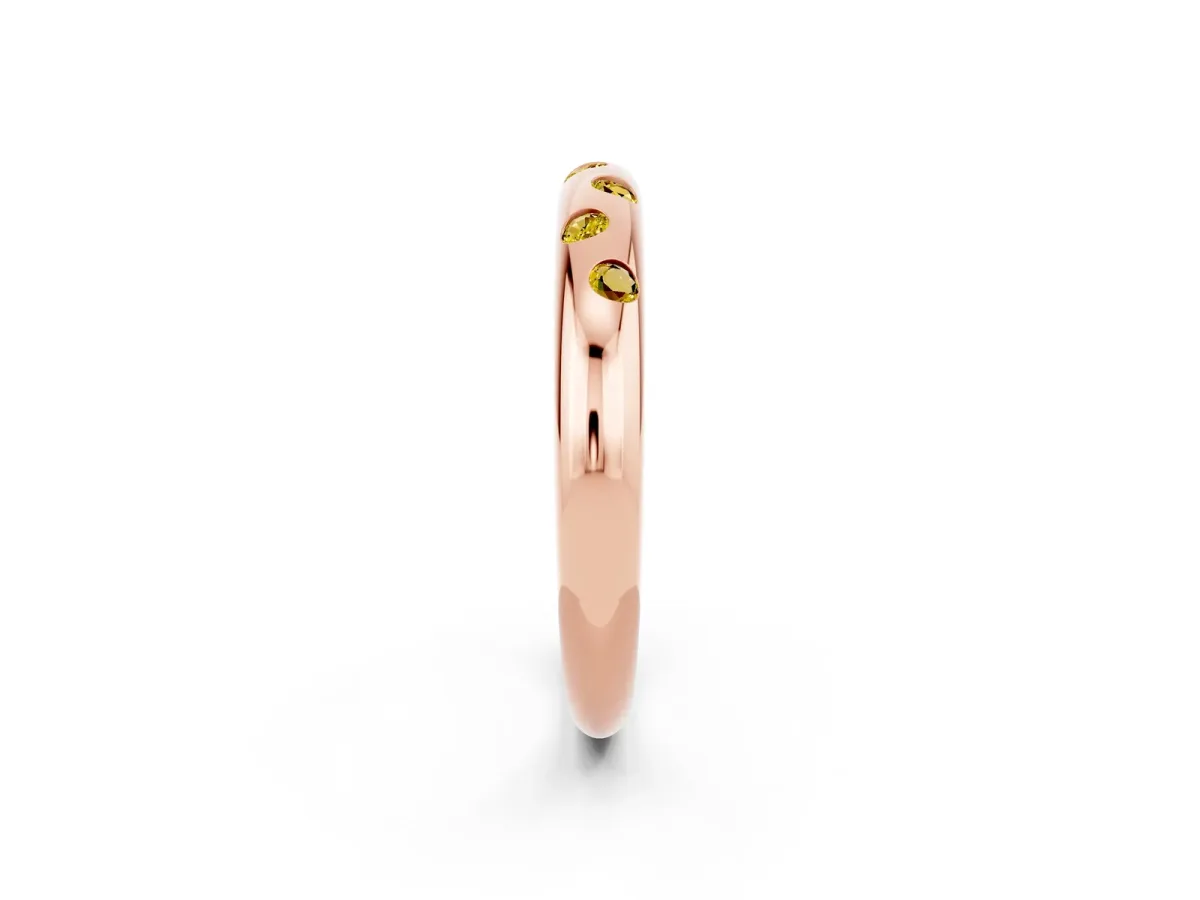 Round Yellow Sapphire Flush-Set Comfort Fit Band Rose gold