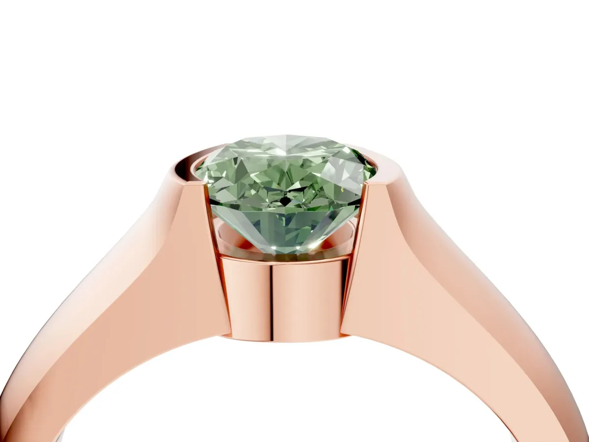 Fancy Green Oval Cut Solitaire Bezel Set Diamond Ring with Wide Band Rose gold