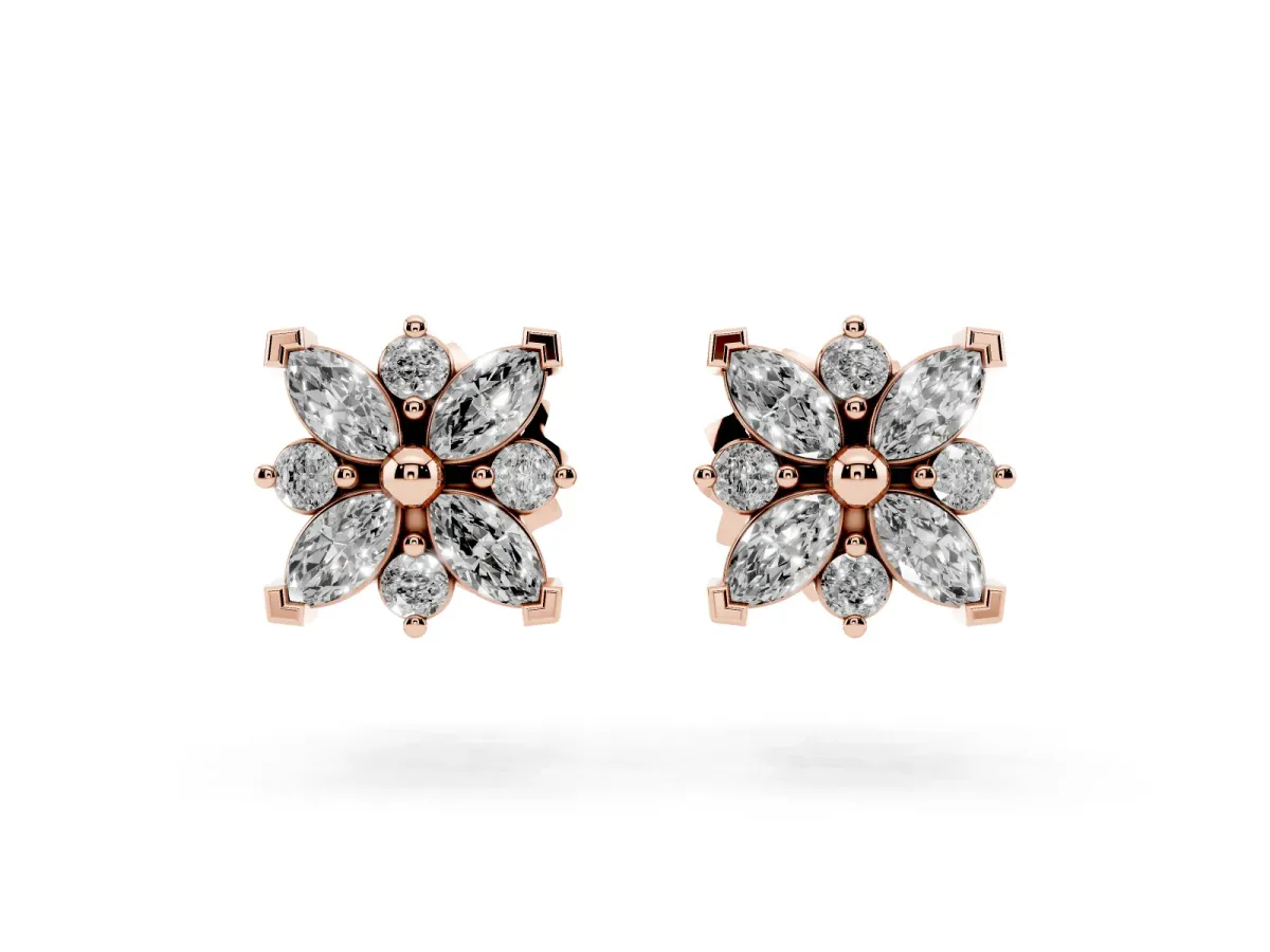 Marquise Diamond Petal Stud Earrings with Diamond Accents Rose gold
